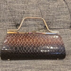 Alligator Look Brown and Gold Handbag